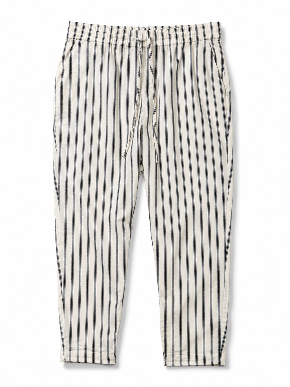 J.Crew Linen Blend Striped Drawstring Cropped Pants Women's 14 White Blue